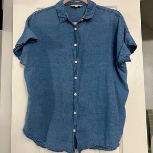 Madewell Blue Chambray Flitter Sleeve Top